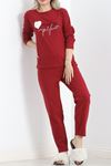 Nakışlı Fitilli Pijama Takımı Bordo