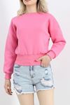 Bisiklet Yaka 3 İplik Crop Sweat Pembe